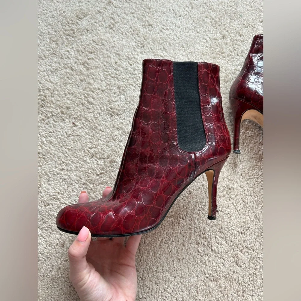 Kate Spade Katrina Burgundy Crocodile Alligator Boots
